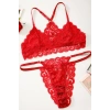 MARSiLYAN- Kadın Kırmızı Sırtı Dantel ve İp Detaylı Şık Sütyen Külot Takımı