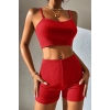 MARSiLYAN- Kadın Kırmızı Şortlu Kaşkorse Gecelik Takım
