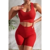 MARSiLYAN- Kadın Kırmızı Yüksek Bel Çapraz Sırt Detaylı Şortlu Gecelik Takım