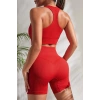 MARSiLYAN- Kadın Kırmızı Yüksek Bel Çapraz Sırt Detaylı Şortlu Gecelik Takım