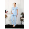 MARSiLYAN- Kadın Kısa Kol Hamile Lohusa Pijama Takımı Mavi