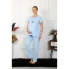 MARSiLYAN- Kadın Kısa Kol Hamile Lohusa Pijama Takımı Mavi