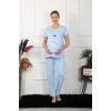 MARSiLYAN- Kadın Kısa Kol Hamile Lohusa Pijama Takımı Mavi