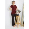 MARSiLYAN- Kadın Kısa Kol Pamuk Penye Pijama Takım Bordo