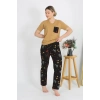 MARSiLYAN- Kadın Kısa Kol Pamuk Penye Pijama Takım Hardal