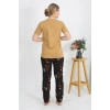 MARSiLYAN- Kadın Kısa Kol Pamuk Penye Pijama Takım Hardal