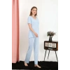 MARSiLYAN- Kadın Kısa Kol Pamuk Penye Pijama Takım Mavi