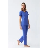 MARSiLYAN- Kadın Kısa Kol Pamuk Penye Pijama Takım Saks