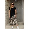 MARSiLYAN- Kadın Kısa Kollu Bisiklet Yaka Leopar Detaylı Midi üst Viskon Alt Süprem Elbise