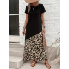 MARSiLYAN- Kadın Kısa Kollu Bisiklet Yaka Leopar Detaylı Midi üst Viskon Alt Süprem Elbise