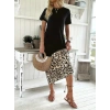 MARSiLYAN- Kadın Kısa Kollu Bisiklet Yaka Leopar Detaylı Midi üst Viskon Alt Süprem Elbise