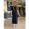 MARSiLYAN- Kadın Kısa Kollu Bisiklet Yaka Omuzdan Düğmeli Uzun Viskon Iki Iplik Elbise