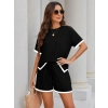 MARSiLYAN- Kadın Kısa Kollu Bisiklet Yaka şerit Detaylı Viskon Iki Iplik Bluz Ve Kısa Short Ikili Takım
