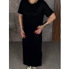 MARSiLYAN- Kadın Kısa Kollu Bisiklet Yaka Yırtmaçlı Viskon Iki Iplik Elbise