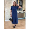 MARSiLYAN- Kadın Kısa Kollu Bisiklet Yakalı Cepli önden Yırtmaçlı Viskon Iki Iplik Midi Elbise