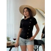 MARSiLYAN- Kadın Kısa Kollu Degaje Yaka Düğme Detay Viskon Bluz