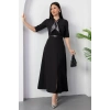 MARSiLYAN- Kadın Kısa Kollu Fular Ve Kemer Detay önden Yırtmaçlı Maxi Boy Elbise