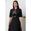 MARSiLYAN- Kadın Kısa Kollu Fular Ve Kemer Detay önden Yırtmaçlı Maxi Boy Elbise