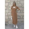 MARSiLYAN- Kadın Kısa Kollu Içi Atlet Görünümlü Yandan Yırtmaçlı Uzun Viskon Elbise