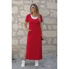 MARSiLYAN- Kadın Kısa Kollu Içi Atlet Görünümlü Yandan Yırtmaçlı Uzun Viskon Elbise
