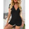MARSiLYAN- Kadın Kısa Kollu önü Düğmeli Mini Bodycon Fitilli Kaşkorse Tulum