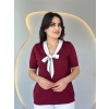 MARSiLYAN- Kadın Kısa Kollu V Yaka Fular Detay Merserize Triko Bbluz