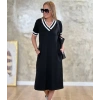 MARSiLYAN- Kadın Kısa Kollu V Yaka Kol Ve Yaka Ribana Detay Midi Boy Viskon Elbise