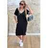MARSiLYAN- Kadın Kısa Kollu V Yaka Ribana Detaylı Cepli Dizüstü Viskon Elbise