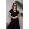 MARSiLYAN- Kadın Kısa Kollu V Yaka Salaş Maxi Boy Elbise