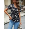 MARSiLYAN- Kadın Kısa Kollu V Yakalı çiçek Baskılı Süprem Bluz