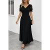 MARSiLYAN- Kadın Kısa Kollu V Yakalı Uzun Janjan Elbise
