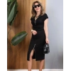 MARSiLYAN- Kadın Kısa Kollu Yakadan Ve Eteği Fermuarlı Viskon Iki Iplik Midi Elbise