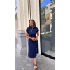 MARSiLYAN- Kadın Kısa Kollu Yakadan Ve Etekten Fermuarlı Midi Viskon Iki Iplik Elbise