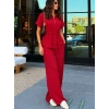 MARSiLYAN- Kadın Kısa Kollu Yakalı önden Düğmeli Belden Bağcıklı Aerobin Bluz Ve Pantolon Ikili Takım