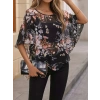 MARSiLYAN- Kadın Kısa Kollu Yuvarlak Yaka çiçek Baskılı Asimetrik Kesim şifon Bluz