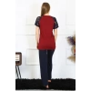 MARSiLYAN- Kadın Kolu Dantelli Penye Pijama Takım Bordo