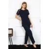 MARSiLYAN- Kadın Kolu Dantelli Penye Pijama Takım Lacivert