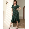 MARSiLYAN- Kadın Kruvaze Yaka Midi Boy Kuşaklı Krep Elbise 120 Cm
