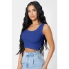 MARSiLYAN- Kadın Lacivert Kare Yaka Crop Top Bluz