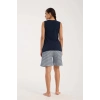 MARSiLYAN- Kadın Lacivert Kurdele Detaylı Çizgili Şortlu Pijama Takımı
