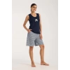 MARSiLYAN- Kadın Lacivert Kurdele Detaylı Çizgili Şortlu Pijama Takımı