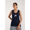 MARSiLYAN- Kadın Lacivert Kurdele Detaylı Çizgili Şortlu Pijama Takımı