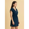 MARSiLYAN- Kadın Lacivert Yanları Yırtmaçlı Tokalı V Yaka Mini Plaj Elbisesi