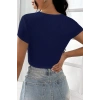 MARSiLYAN- Kadın Lacivert Yarım Kol Düz Yaka Crop Top Bluz