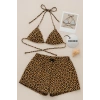 MARSiLYAN- Kadın Leopar Desenli Şortlu Belden ve Boyundan Bağlamalı Bikini Takımı