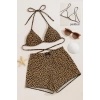 MARSiLYAN- Kadın Leopar Desenli Şortlu Belden ve Boyundan Bağlamalı Bikini Takımı
