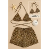 MARSiLYAN- Kadın Leopar Desenli Şortlu Belden ve Boyundan Bağlamalı Bikini Takımı