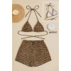 MARSiLYAN- Kadın Leopar Desenli Şortlu Belden ve Boyundan Bağlamalı Bikini Takımı