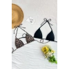 MARSiLYAN- Kadın Leopar Desenli ve Siyah Minimal Kesim Üçgen Bikini Üstü