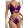 MARSiLYAN- Kadın Mor Dantel Cut-Out Detaylı Şık Sütyen ve Külot Takımı